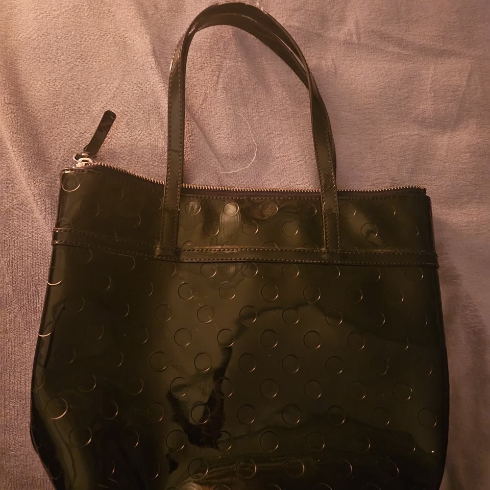 Authentic Kate Spade Black Leather Patent Tote Bag with Gold Hardware - Picture 3 of 6